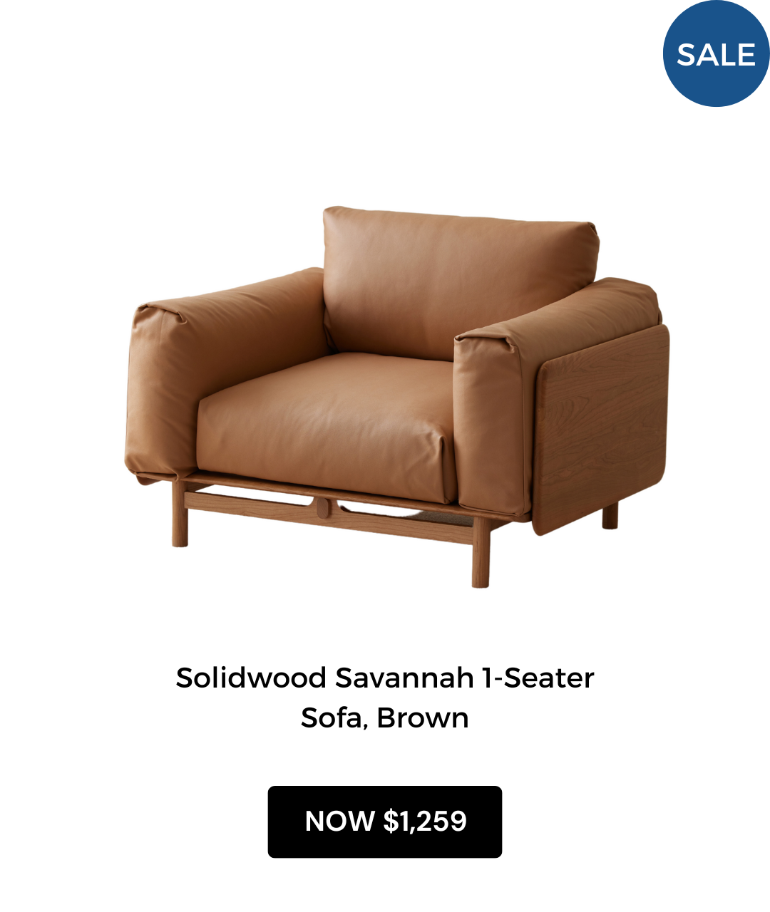 Solidwood Savannah 1-Seater Sofa, Brown